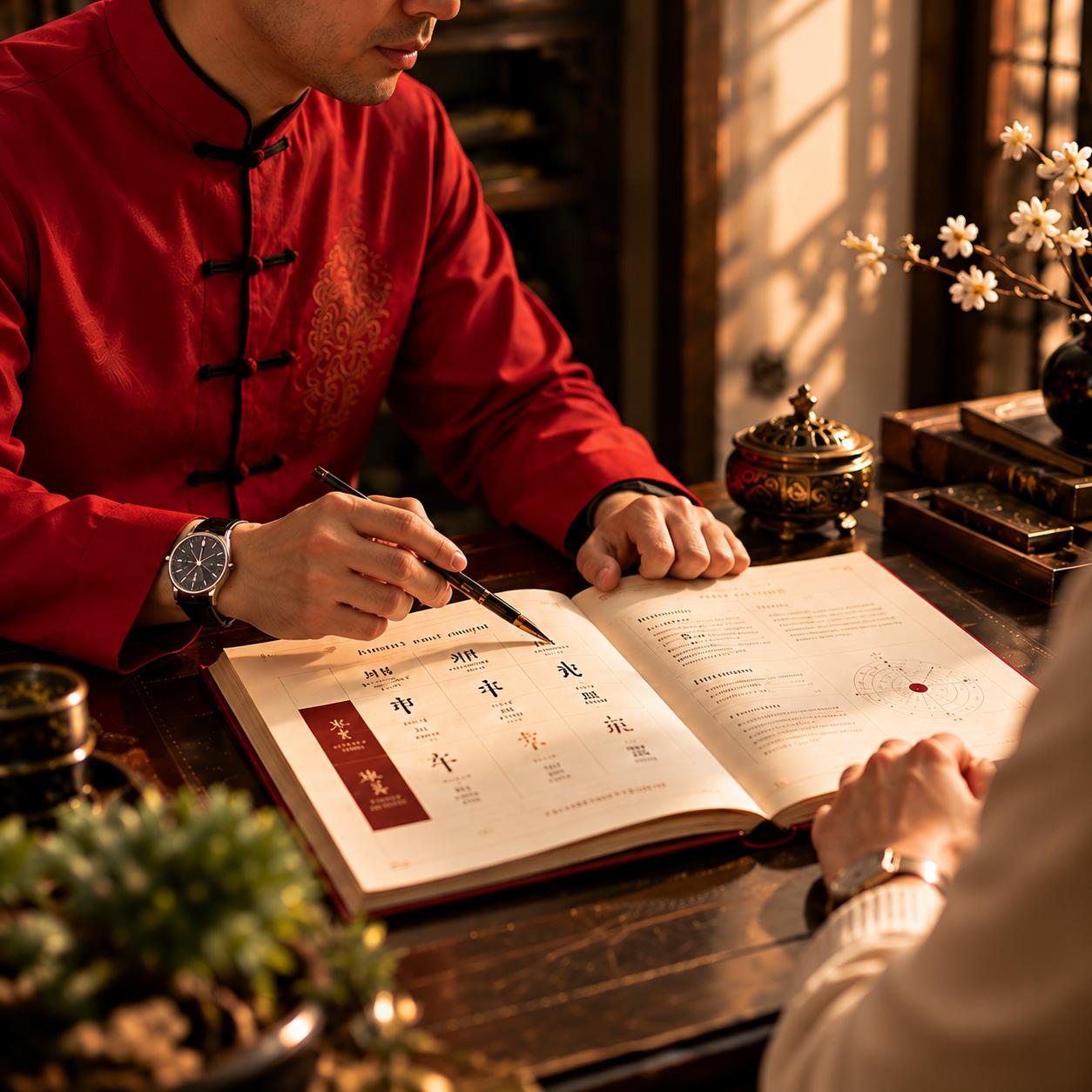 Consultant writing in a BaZi reading book