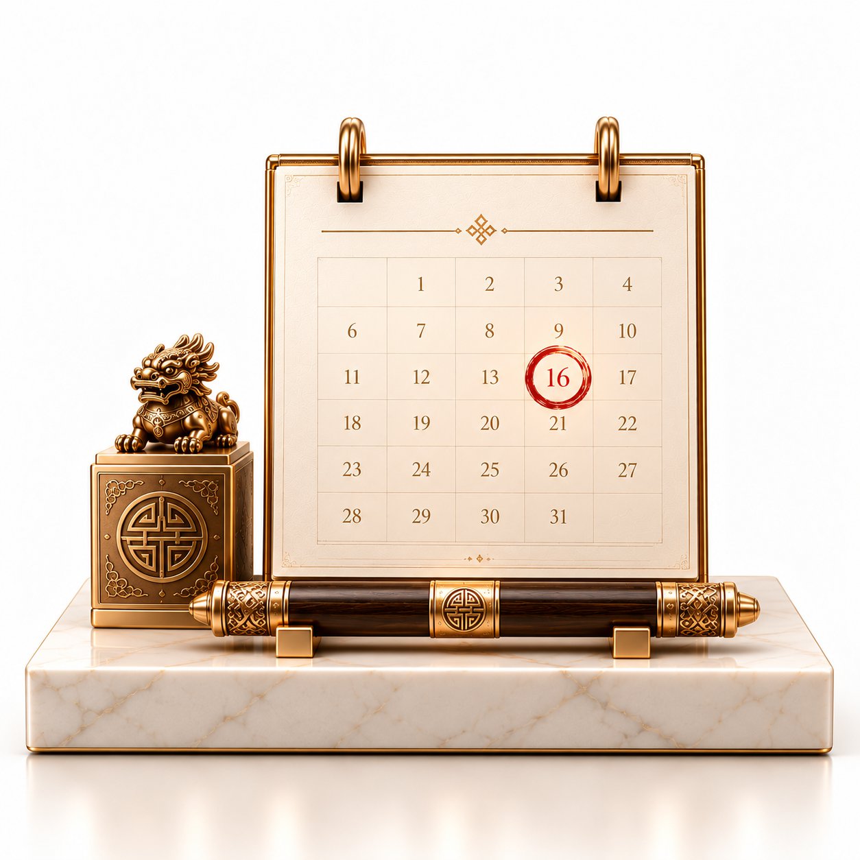 Desk calendar with an auspicious date circled